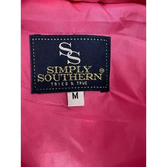 NEW TAGS Simply Southern Pink & Gold Elephant Puffer Vest Size Medium Full Zip - Picture 8 of 11